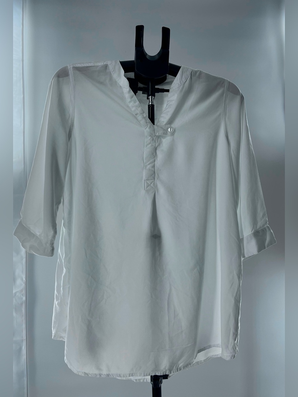Woman Within White Split-Neck Long Sleeve Tunic